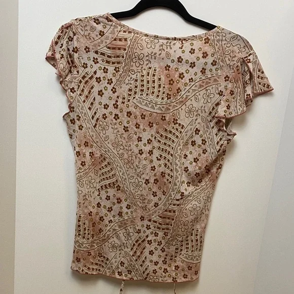 Mine Patterned y2k V-Neck Blouse - Pink and Brown - Picture 4 of 7